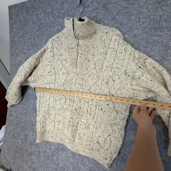 Aran Crafts Ireland Cream Wool Sweater Half Zip Cable Knit Size Large - Picture 5 of 9